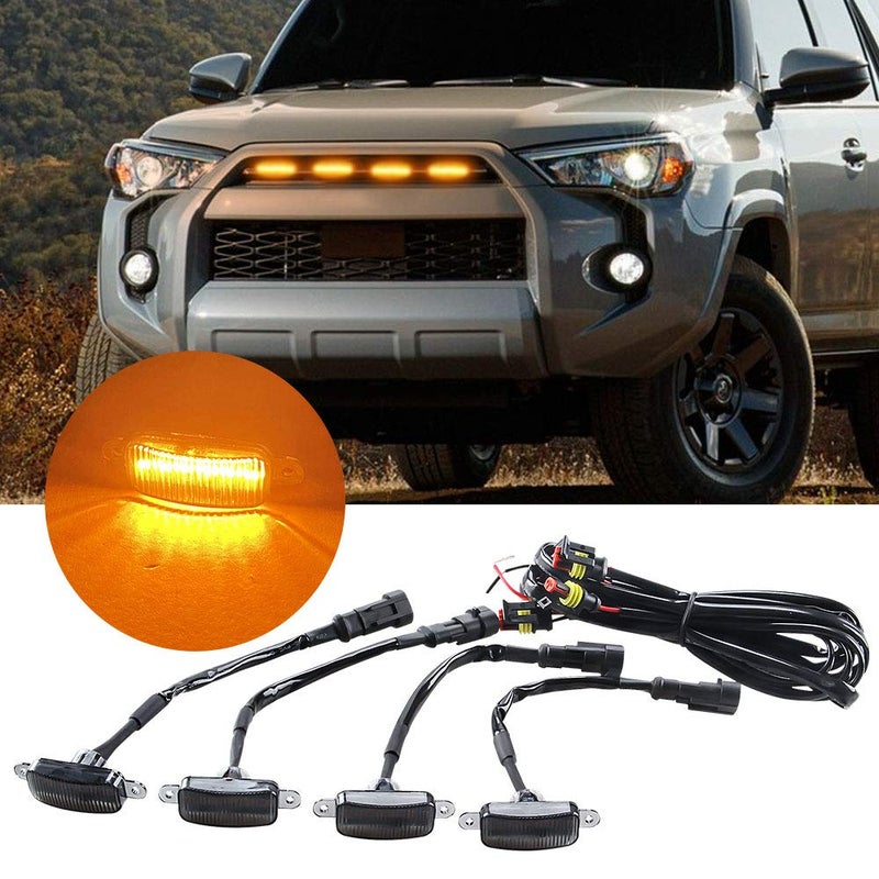 Sidaqi 12W 4-LED Amber Front Grille Lights for Car SUV Fo-rd F-150 Raptor 2014-2020 Waterproof LED Grille Warning Lights Front Bumper Cover Lamp Daytime Running Lights DRL 12V - Image 1