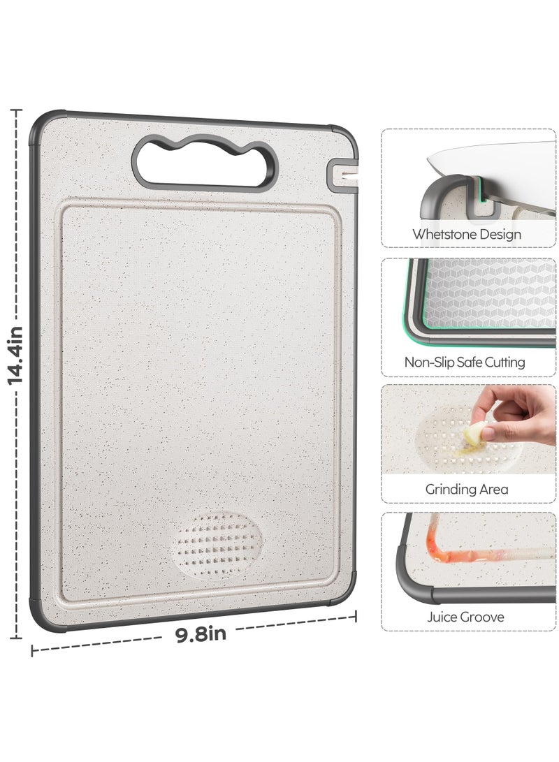 ح واحة لوح تقطيع مزدوج الجوانب من الفولاذ المقاوم للصدأ 304 وقش القمح، 36.5 × 24.8 سم، لوح تقطيع غير سام، يتعامل مع اللحوم والخضروات بشكل منفصل، آمن للاستخدام في غسالة الأطباق، تصميم شبكي مقاوم للخدش - Image 2