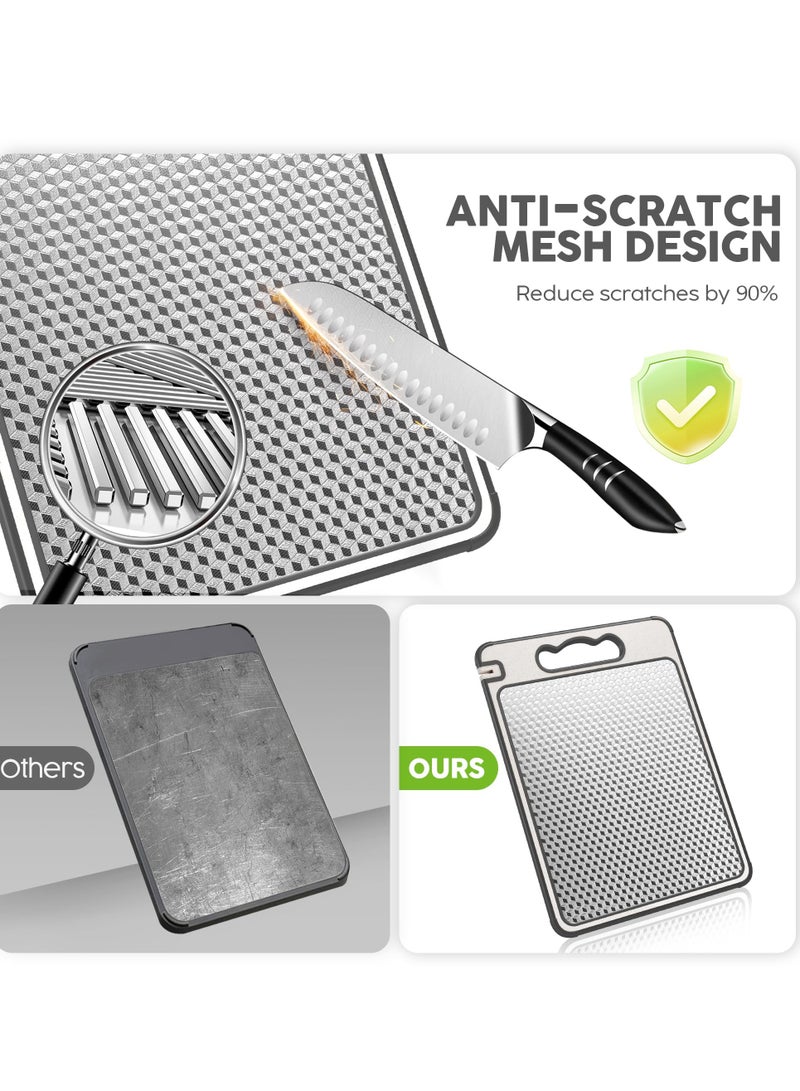 ح واحة لوح تقطيع مزدوج الجوانب من الفولاذ المقاوم للصدأ 304 وقش القمح، 36.5 × 24.8 سم، لوح تقطيع غير سام، يتعامل مع اللحوم والخضروات بشكل منفصل، آمن للاستخدام في غسالة الأطباق، تصميم شبكي مقاوم للخدش - Image 4