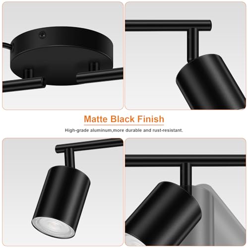 Bricosmocon Plug in Track Lighting LED, Track Lighting Fixtures Ceiling, Black 4-Light Kitchen Light Kit, Plug in Wall Light with 14.8ft Power Cord, Rotatable Ceiling Spotlight for Bedroom(GU10 Socket, NO Bulb) - Image 5