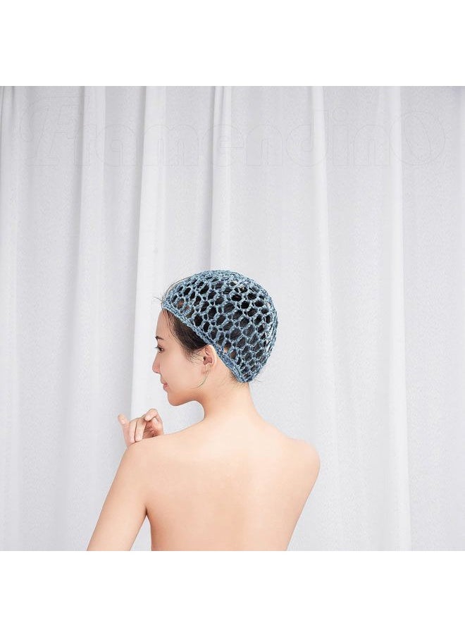 Framendino , 3 Pack Mesh Crochet Hair Net Rayon Knit Snoods Hat Thick Hairnet Snood Cover Ornament for Night Sleeping Accessories (Blue & Black Khaki)  - Image 5