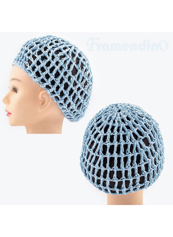 Framendino , 3 Pack Mesh Crochet Hair Net Rayon Knit Snoods Hat Thick Hairnet Snood Cover Ornament for Night Sleeping Accessories (Blue & Black Khaki)  - Image 3