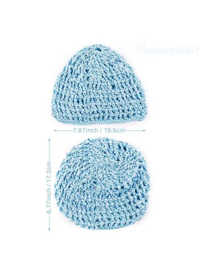 Framendino , 3 Pack Mesh Crochet Hair Net Rayon Knit Snoods Hat Thick Hairnet Snood Cover Ornament for Night Sleeping Accessories (Blue & Black Khaki)  - Image 2