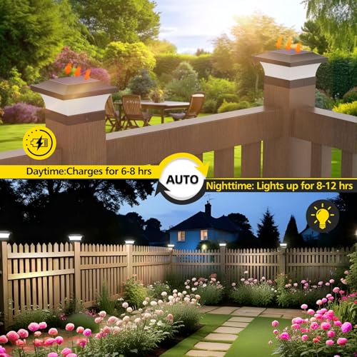 T-SUN Solar Post Lights, Waterproof Outdoor Solar Post Cap Lights for 4X4 Wooden Posts, 6000K Cool White LED Lighting, Deck, Patio Garden Decor or Fence(2 Pack) - Image 5