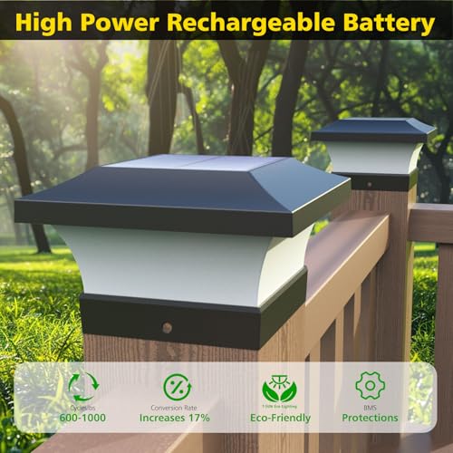 T-SUN Solar Post Lights, Waterproof Outdoor Solar Post Cap Lights for 4X4 Wooden Posts, 6000K Cool White LED Lighting, Deck, Patio Garden Decor or Fence(2 Pack) - Image 4