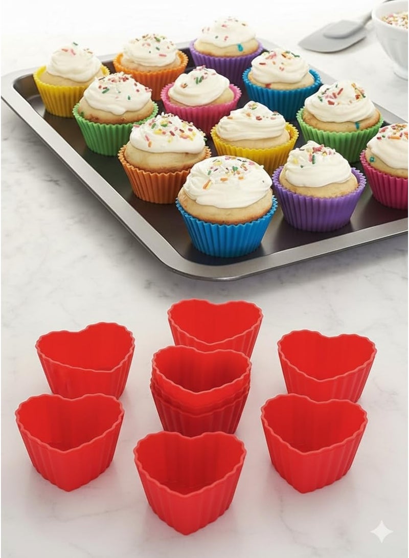 Premium Silicone Cupcake & Muffin Molds – 12-Piece Set (3 Heart + 9 Round) – Non-Stick, Reusable & Oven Safe Baking Cups - Image 1