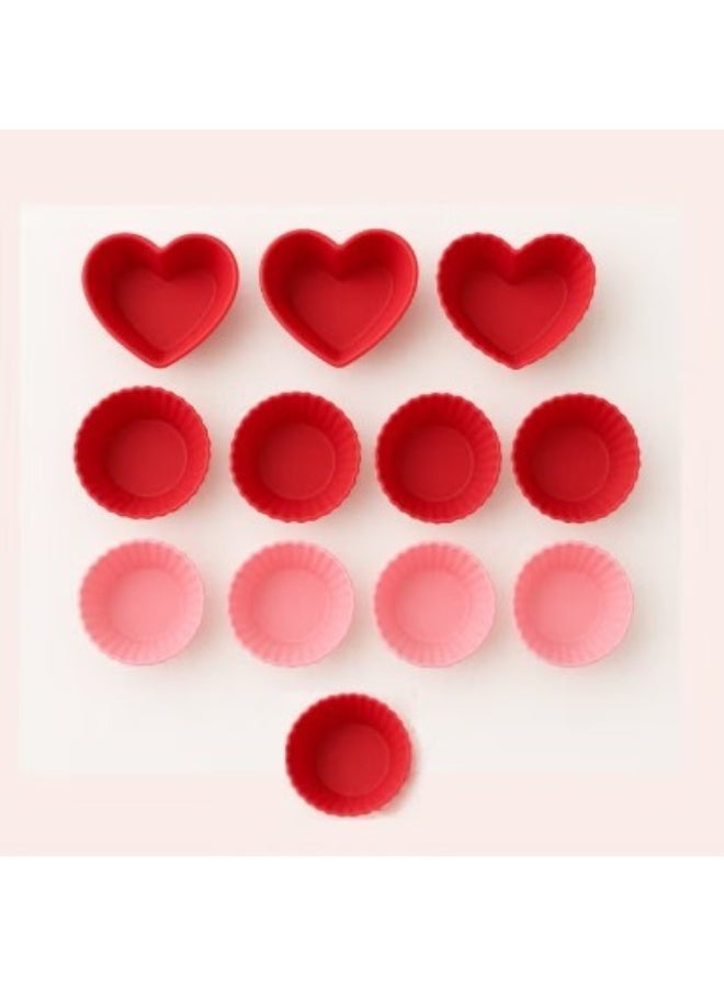 Premium Silicone Cupcake & Muffin Molds – 12-Piece Set (3 Heart + 9 Round) – Non-Stick, Reusable & Oven Safe Baking Cups - Image 2