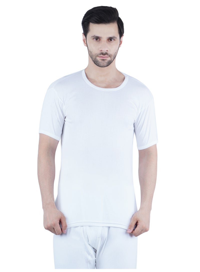 WHITE LEAF Men's O-Neck Undershirt Vest Half Sleeve 3PCS Pack – 100% Combed Cotton Breathable Comfortable Innerwear, White - Image 1