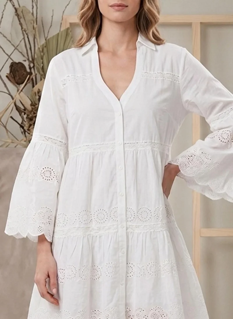 Alaya white Women   Cotton Midi Dress -AL3717 for Women | Best Price UAE