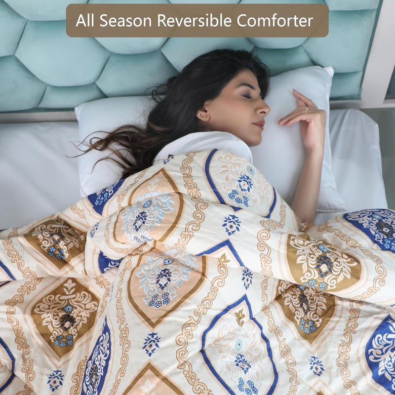 AVI 200 GSM Microfiber Winter Comforters for Single Bed | 180 TC Poly Cotton Printed AC Comforter Blanket Quilt | Size 152cm x 228cm (Golden) - Image 5