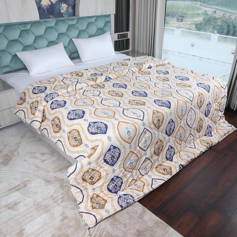 AVI 200 GSM Microfiber Winter Comforters for Single Bed | 180 TC Poly Cotton Printed AC Comforter Blanket Quilt | Size 152cm x 228cm (Golden) - Image 1