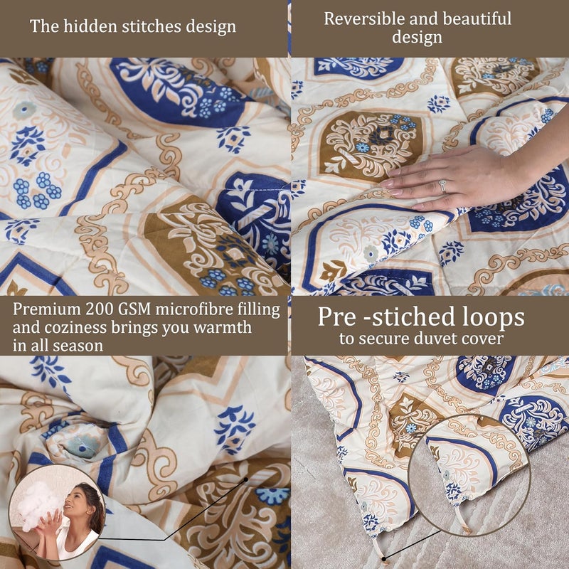 AVI 200 GSM Microfiber Winter Comforters for Single Bed | 180 TC Poly Cotton Printed AC Comforter Blanket Quilt | Size 152cm x 228cm (Golden) - Image 3