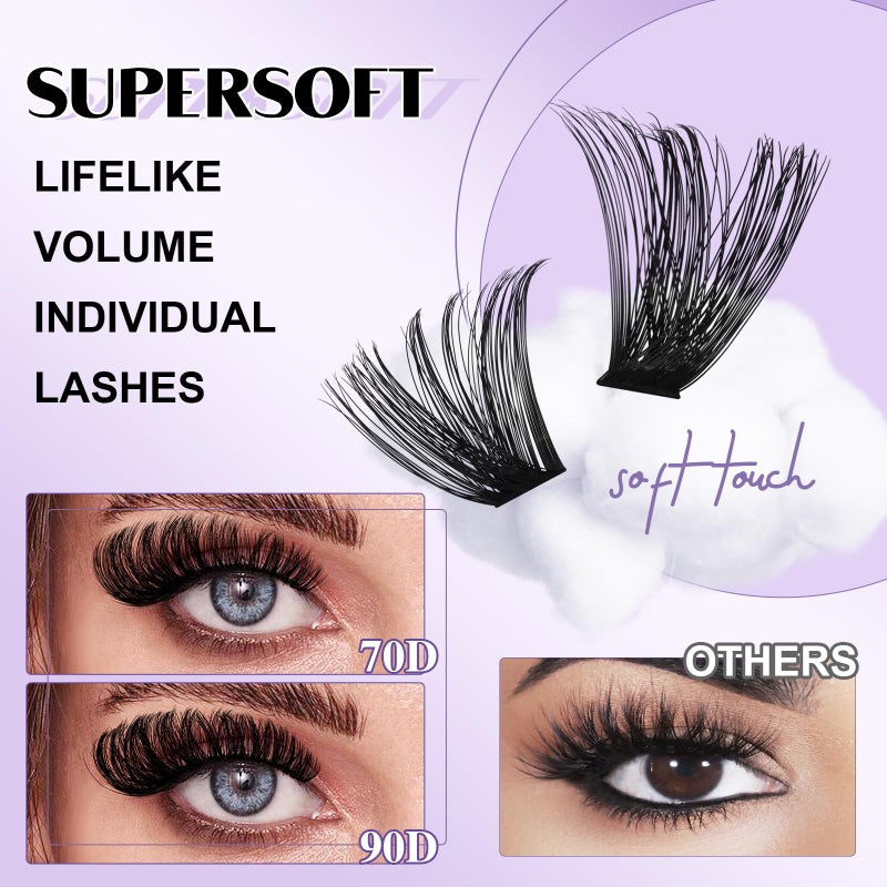 B&qaugen B&Q Volume Lash Clusters 70D+90D, Supersoft Eyelash Clusters 10-18mm, D Curl Cluster Eyelash Extensions, Wispy Cat Eye Lashes Fluffier Individual Lashes for Beginnersï¼ˆ70D+90Dï¼‰ - Image 2