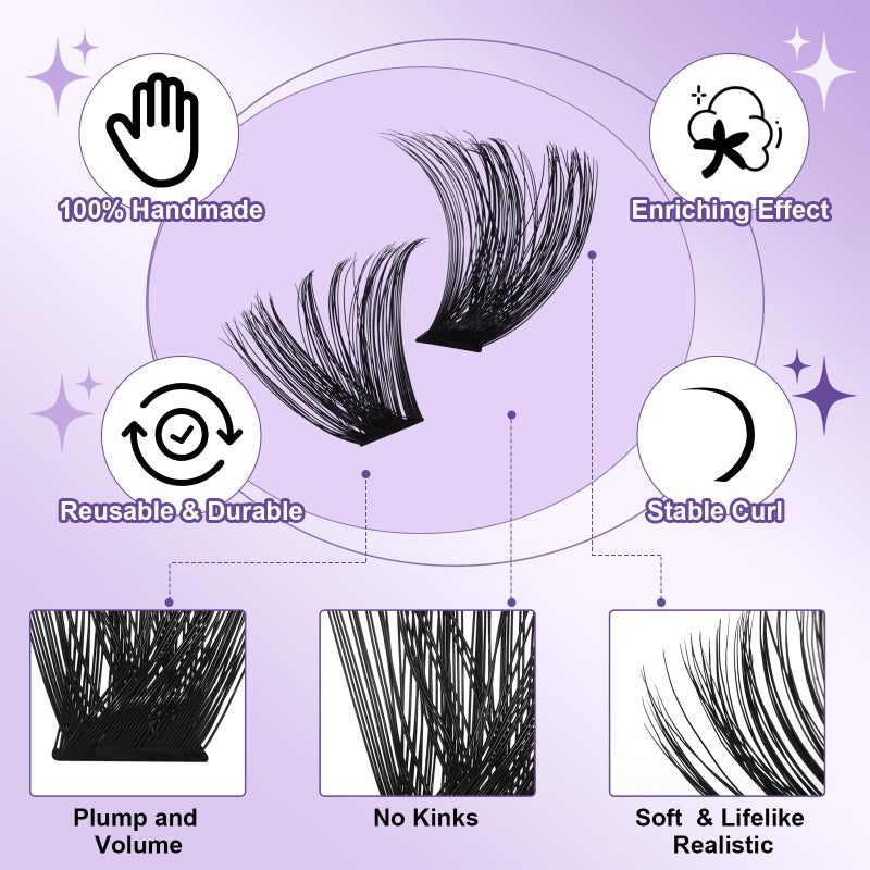 B&qaugen B&Q Volume Lash Clusters 70D+90D, Supersoft Eyelash Clusters 10-18mm, D Curl Cluster Eyelash Extensions, Wispy Cat Eye Lashes Fluffier Individual Lashes for Beginnersï¼ˆ70D+90Dï¼‰ - Image 3