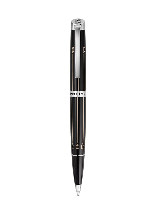 POLICE Police Palatino Black With Stainless Steel Trims Medium Drill Point Gents Pen 140mm - PERGR0001701