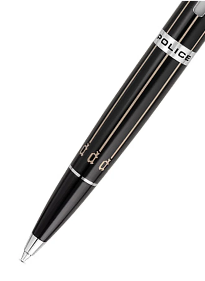 بوليس Police Palatino Black With Stainless Steel Trims Medium Drill Point Gents Pen 140mm - PERGR0001701