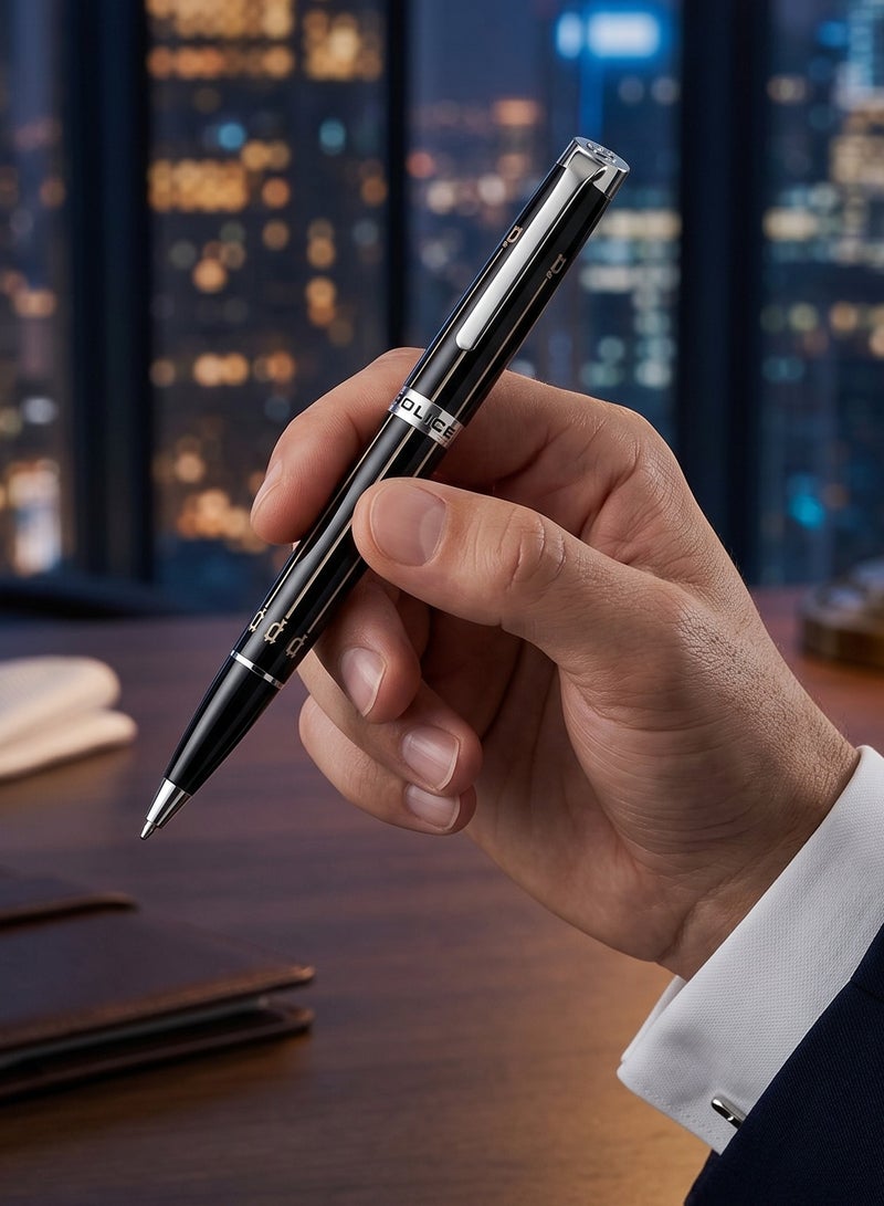 POLICE Palatino Black with Stainless Steel Trims Medium Drill Point Pen - Image 4