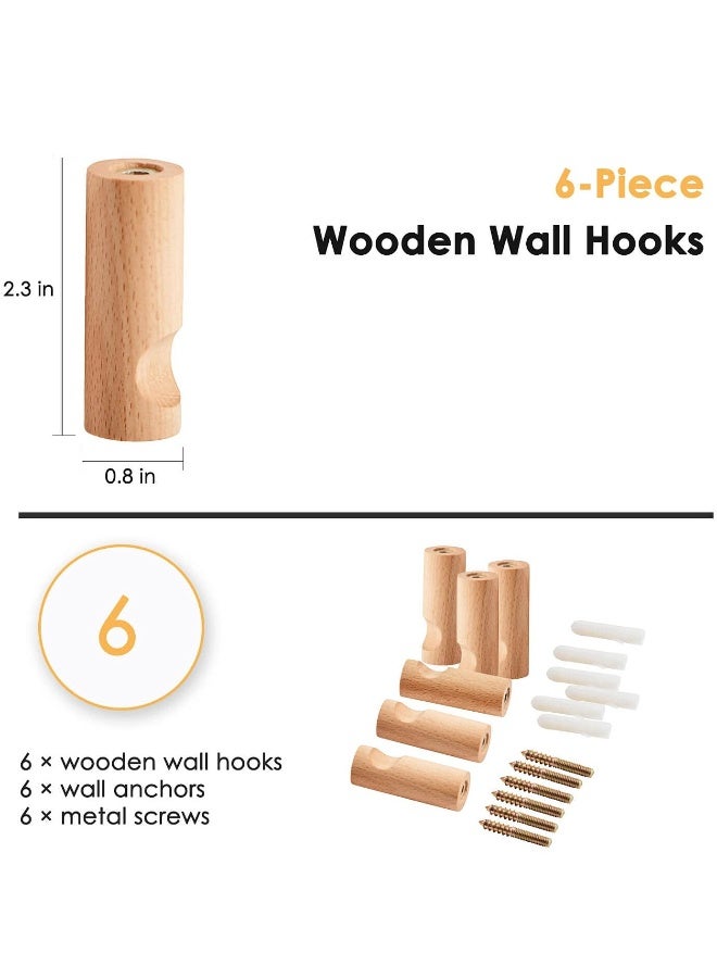 Wooden Wall Hook, 6-Pack Coat Hook Wall Mount Decorative Wooden Hook Coat and Hat Hanger Bath Towel Hook for Hanging Coat Hats and Bags, with Screws (Beech) - Image 5