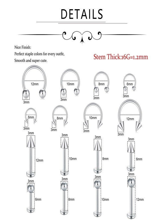 D.Bella 16G Lip Rings Labret Studs Horseshoe Septum Nose Ear Lip Hoop Piercing Tragus Cartilage Helix Daith Piercing Surgical Steel Body Piercing Jewelry for Women Men - Image 3