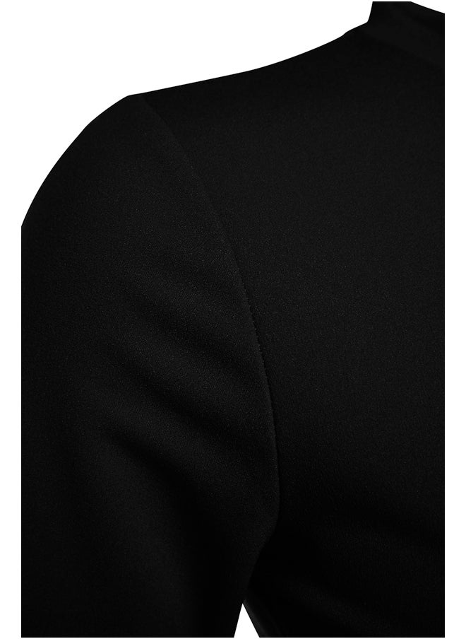 trendyol - Black Crew Neck Slit Detailed Fitted Midi Knitted Dress TWOAW24EL00168. - Image 1