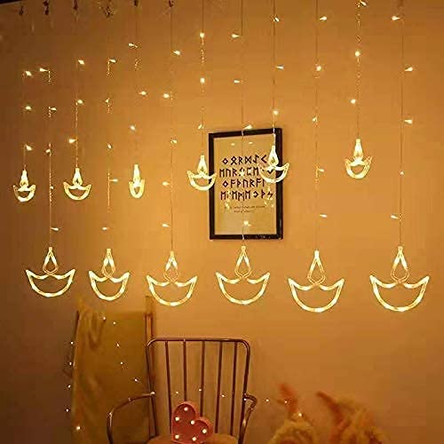 URM Enterprises 12 Diya 138 LED Diya String Lights Curtain String Lights with 8 Flashing Modes for Home Decoration - Image 1