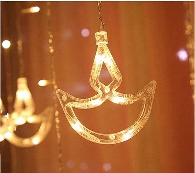 URM Enterprises 12 Diya 138 LED Diya String Lights Curtain String Lights with 8 Flashing Modes for Home Decoration - Image 2