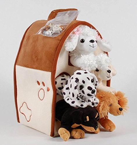 Unipak SFS Gift Bundle Unipak 12" Plush Dog House Carrying Case with 5 Stuffed Animal Dogs (Dalmatian, Yellow Labrador Retriever, Rottweiler, Poodle, and Cocker Spaniel) + 5 Cute Mini Puppy Figures - Image 3