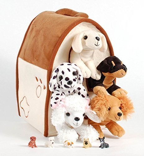 Unipak SFS Gift Bundle Unipak 12" Plush Dog House Carrying Case with 5 Stuffed Animal Dogs (Dalmatian, Yellow Labrador Retriever, Rottweiler, Poodle, and Cocker Spaniel) + 5 Cute Mini Puppy Figures - Image 5