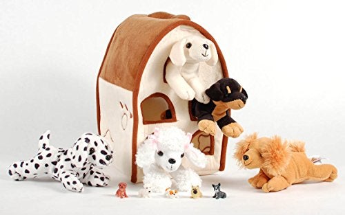 Unipak SFS Gift Bundle Unipak 12" Plush Dog House Carrying Case with 5 Stuffed Animal Dogs (Dalmatian, Yellow Labrador Retriever, Rottweiler, Poodle, and Cocker Spaniel) + 5 Cute Mini Puppy Figures - Image 2
