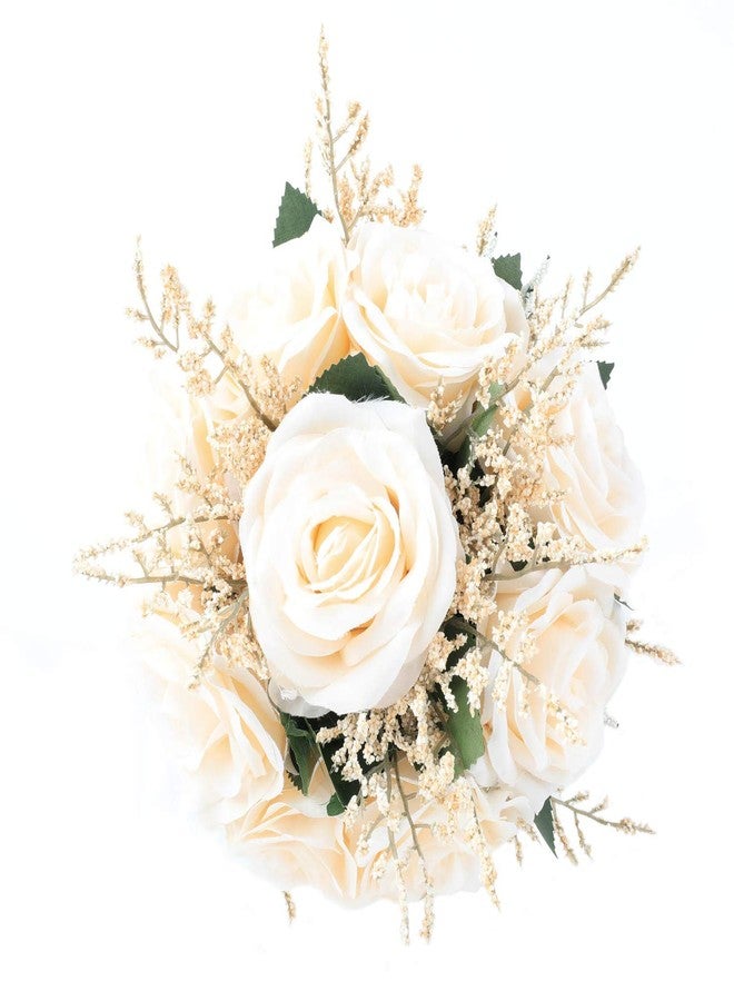 IVAYNE Wedding Romantic Bouquet Bridesmaid Artificial Flowers Handmade Vintage Bouquet (8in, Off-White) - Image 3