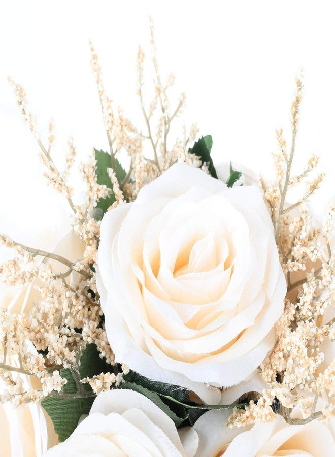IVAYNE Wedding Romantic Bouquet Bridesmaid Artificial Flowers Handmade Vintage Bouquet (8in, Off-White) - Image 4