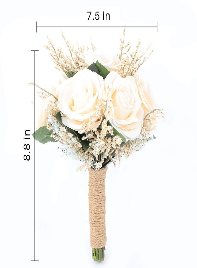 IVAYNE Wedding Romantic Bouquet Bridesmaid Artificial Flowers Handmade Vintage Bouquet (8in, Off-White) - Image 2