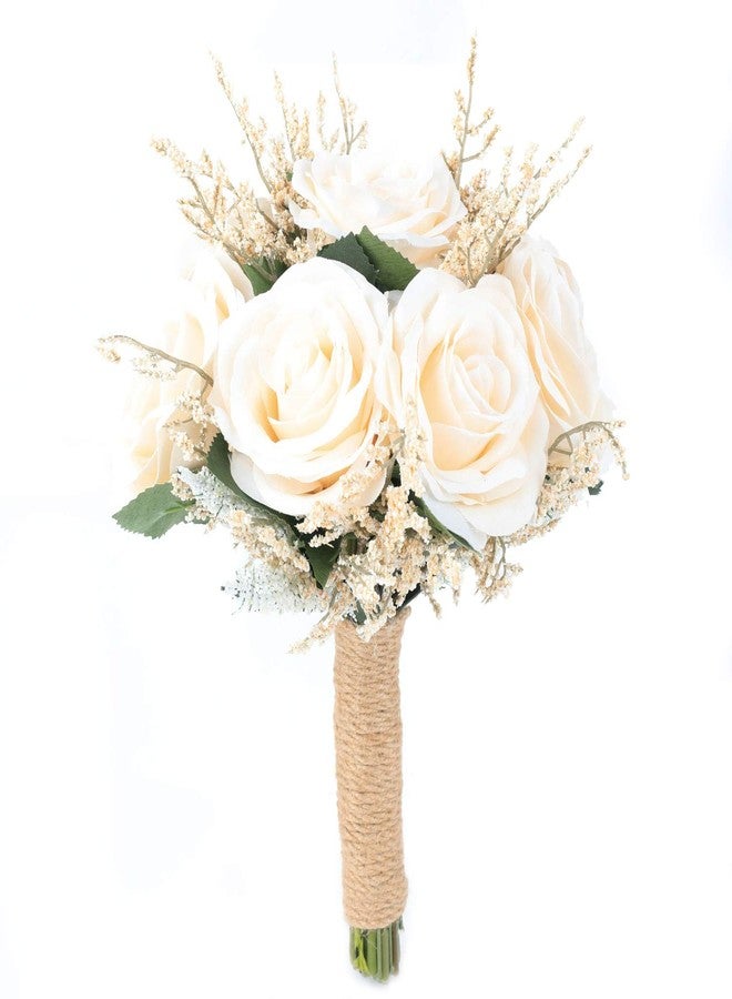 IVAYNE Wedding Romantic Bouquet Bridesmaid Artificial Flowers Handmade Vintage Bouquet (8in, Off-White) - Image 1