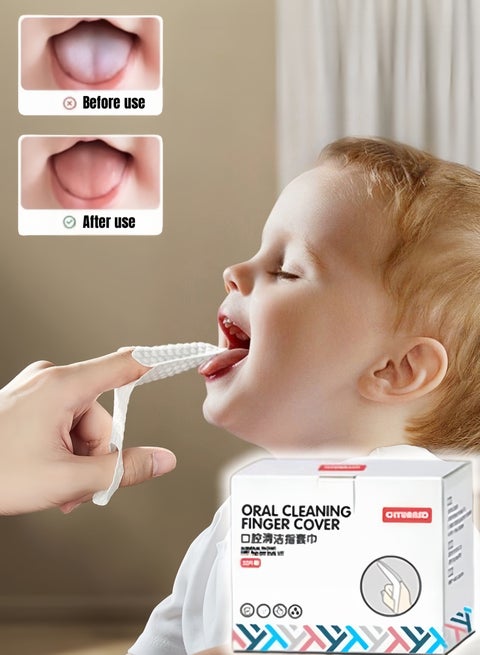 منظف لسان الاطفال ،مغلفة بشكل فردي 32 قطعة مناديل جافة للاطفال، مناديل جافة للاستعمال مرة واحدة لتنظيف فم الطفل، مناديل جافة لتنظيف اسنان الاصابع، مناديل تنظيف عميق للاسنان للاطفال من عمر 0-36 شهر