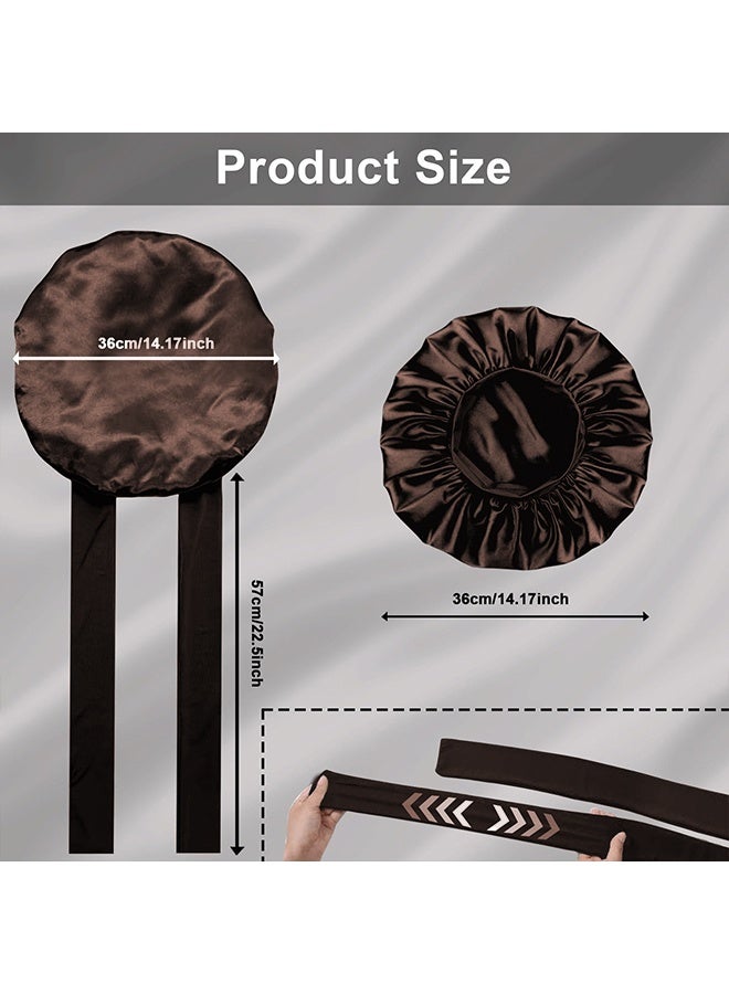 BOFAN Bonnet with Tie Band, Satin Hair Silk Bonnet for Sleeping Women, Sleep Bonnets for Women, Double Layer Sleep Cap for Curly Hair Braids（Brown） - Image 3