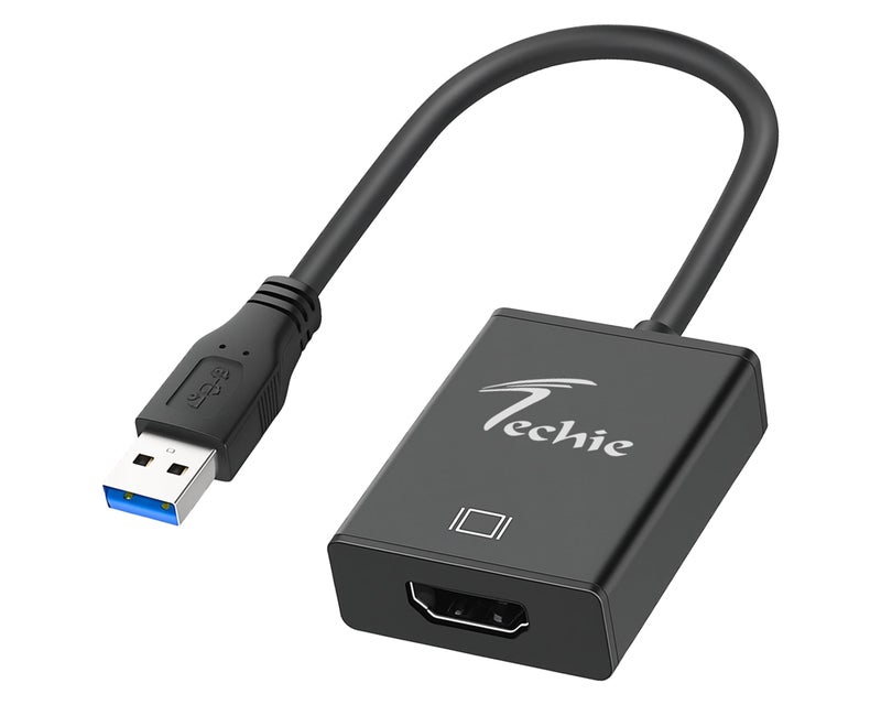 Techie USB to HDMI Converter Full HD 1080p 60Hz, USB 3.0 to HDMI 1.4 Converter, Compact Plug-and-Play Interface for Dual Display (Black) - Image 1