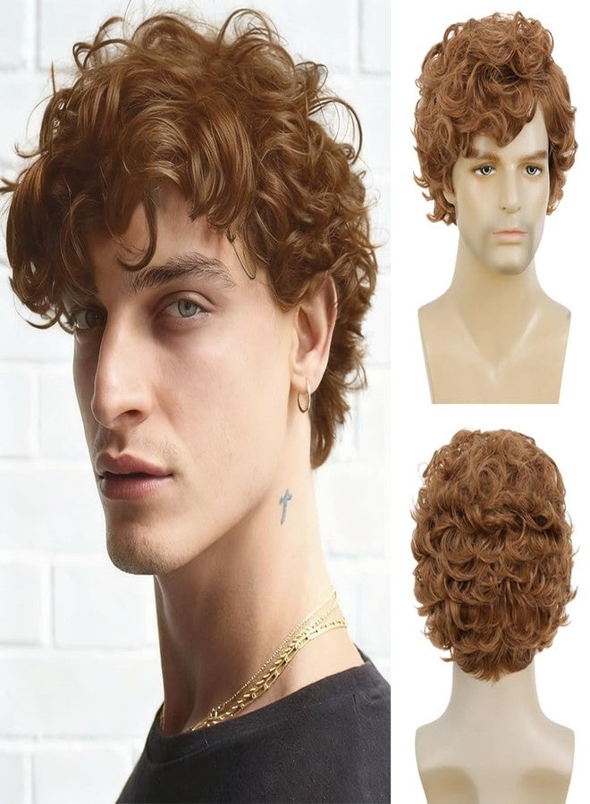 تسيسيس شعر مستعار رجالي مجعد أشقر قصير ذو طبقات كثيفة ومظهر صناعي مع فرق جانبي، مناسب لحفلات الهالوين وأزياء التنكر (أشقر). - Image 1