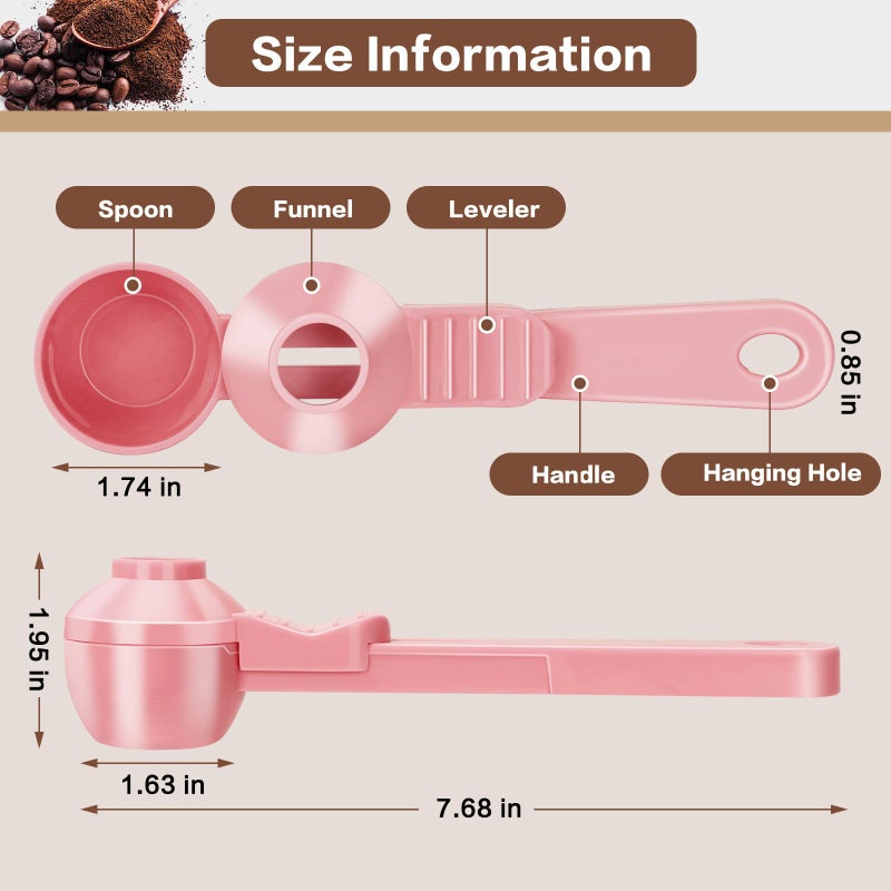 CEILUPY 2-in-1 Coffee Scoop with Funnel, 2 Teaspoon Measuring Spoon for Reusable K Cups, Ground Coffee, Protein Powder & Tea, Mess-Free Plastic Design (Pink) - Image 2