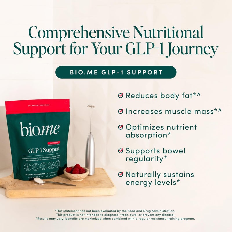 Bio Me GLP1 Support  MultiBenefit GLP1 Powder for Weight Management  Digestive Health  Sustain Energy Levels  7g Fiber 14g Collagen Protein  Digestive Enzymes  24 Servings Raspberry - Image 2