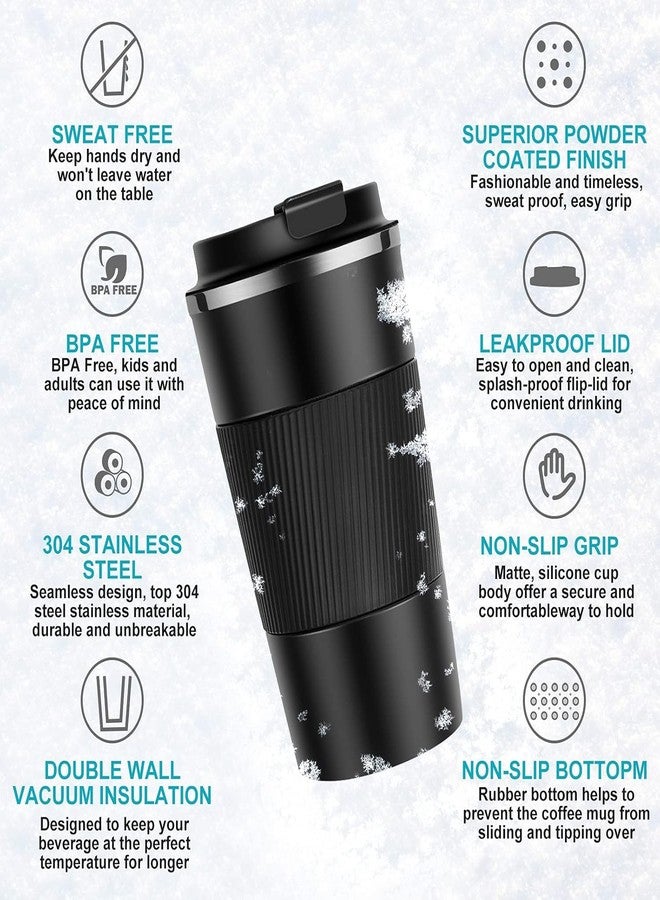 Lyrovo Insulated Travel Coffee Mug Spill Proof Leak Proof Pobtable to Go Camping Stainless Steel Coffee Tumbler Reusable Coffee Cups with Lids Thermos for Hot and Cold Drink (2nd-Black, 380ml) - Image 4