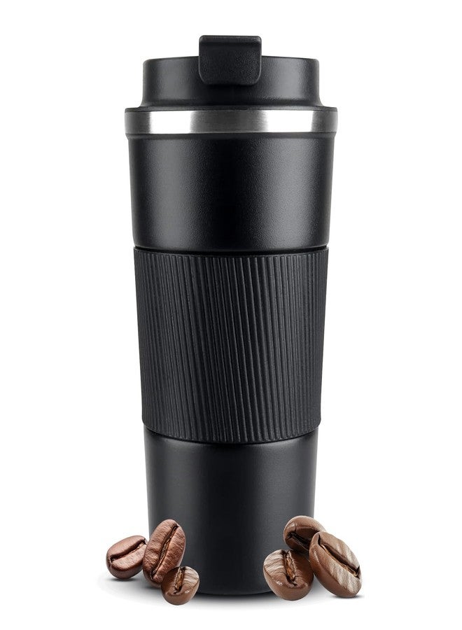 Lyrovo Insulated Travel Coffee Mug Spill Proof Leak Proof Pobtable to Go Camping Stainless Steel Coffee Tumbler Reusable Coffee Cups with Lids Thermos for Hot and Cold Drink (2nd-Black, 380ml) - Image 1
