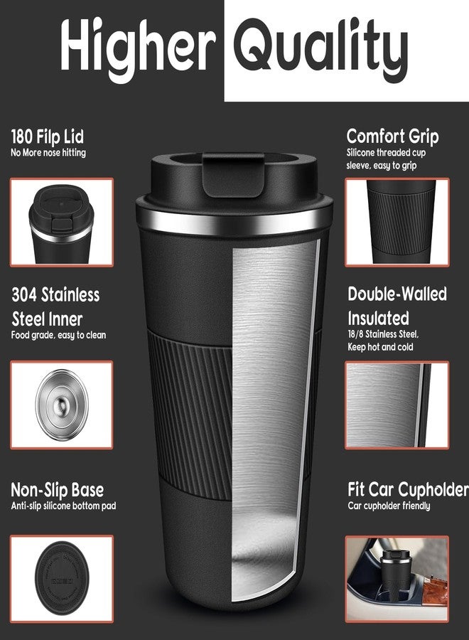 Lyrovo Insulated Travel Coffee Mug Spill Proof Leak Proof Pobtable to Go Camping Stainless Steel Coffee Tumbler Reusable Coffee Cups with Lids Thermos for Hot and Cold Drink (2nd-Black, 380ml) - Image 2