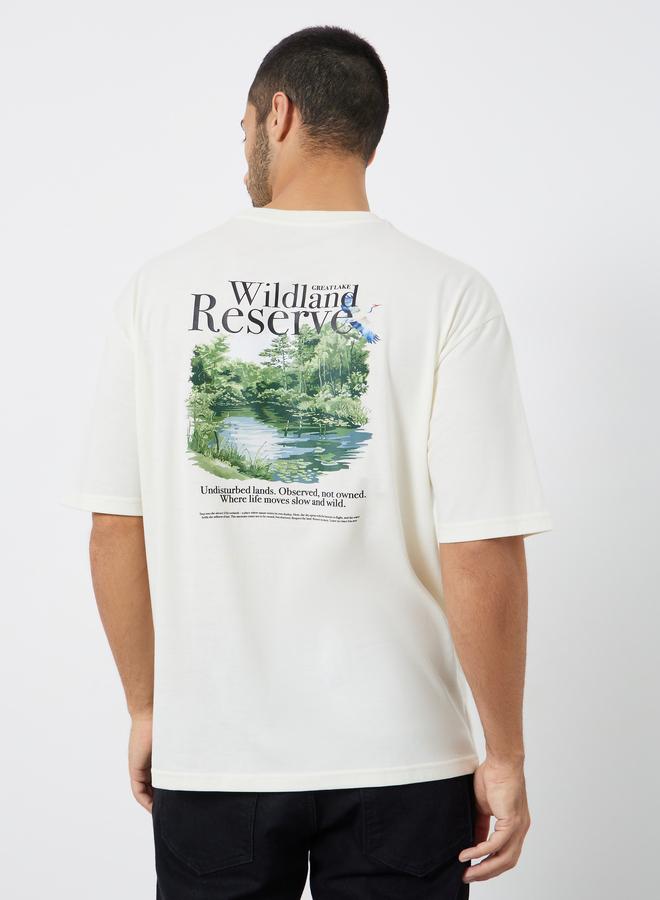 Styli Men Cream Graphic Print Oversized T-Shirt - Image 5