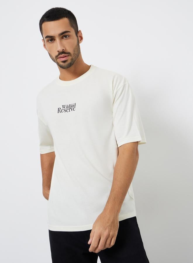 Styli Men Cream Graphic Print Oversized T-Shirt - Image 3