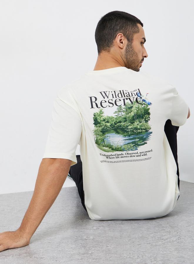 Styli Men Cream Graphic Print Oversized T-Shirt - Image 3