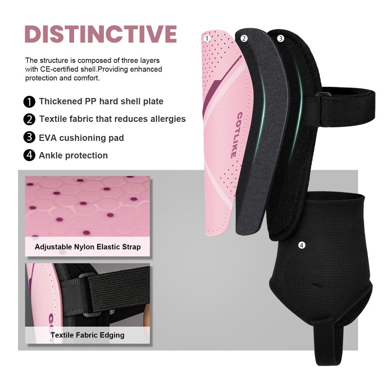 COTLIKE Soccer Shin Guards for Kids Youth Adults, Shin Guard with Ankle Protection Football Gear for 3 5 4-6 7-9 10-12 Years Old Boys Girls Men Women Espinilleras de Futol para Hombres - Image 3