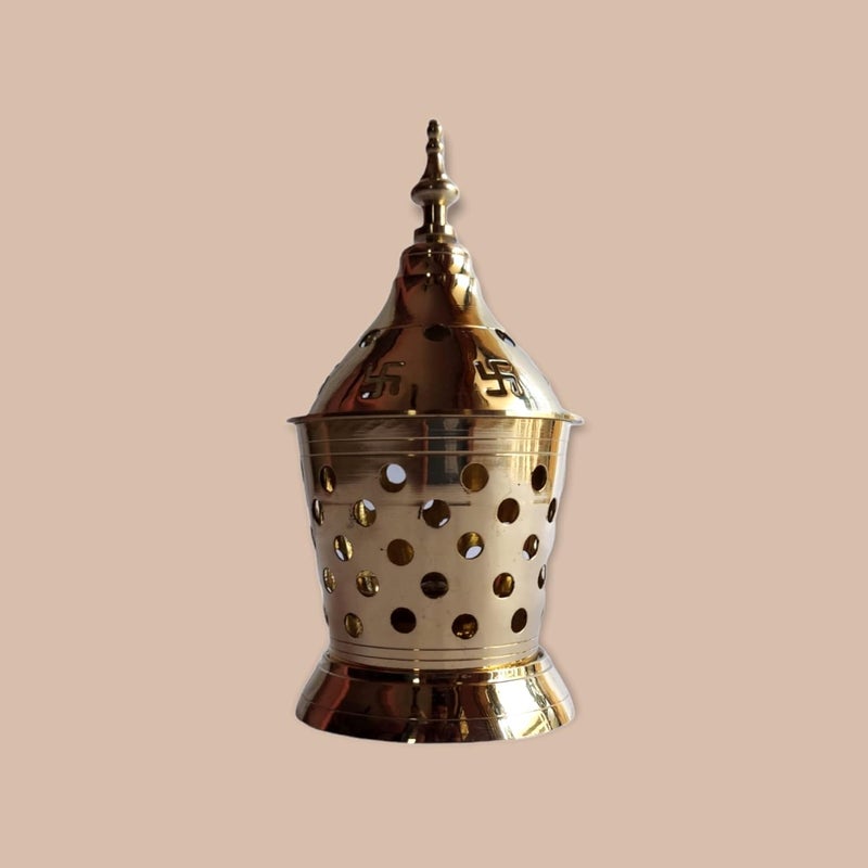 DAZVI مصابيح ديا أكهند النحاسية من دازفي مع غطاء مصباح زيت جيوتي لشكل المعبد حامل فتيل روحي لغرفة بوجا مصابيح ديا أكهند الزخرفية ديكور منزلي هدايا تدفئة منزلية زينة متوسطة - Image 2
