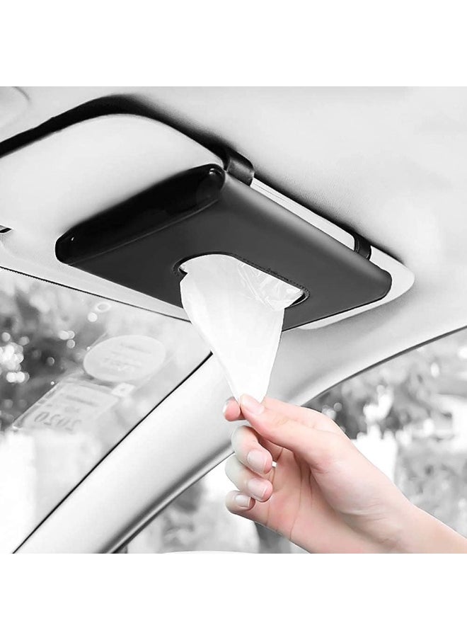 HERIOS Leather Premium Napkin & Tissue Holder, For Backseat And Car Visor, Cartbox02B, Black  - Image 1