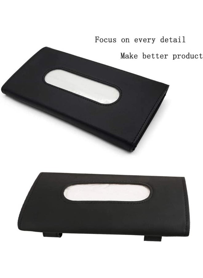 HERIOS Leather Premium Napkin & Tissue Holder, For Backseat And Car Visor, Cartbox02B, Black  - Image 2
