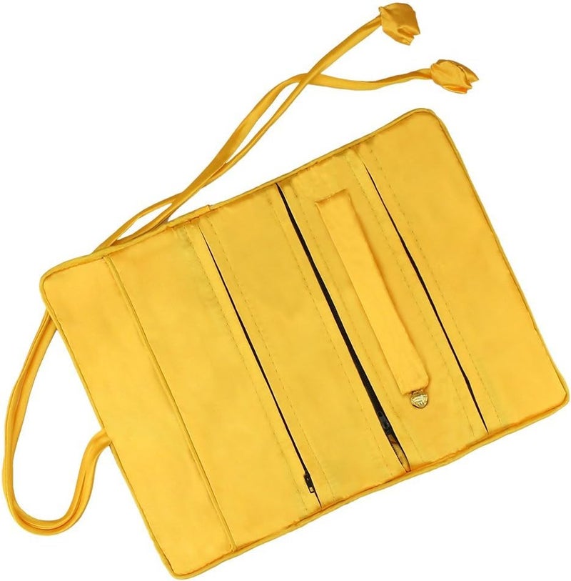 Lidwot Yellow Multi-Use Silk Jewelry Organizer Roll – Vintage Embroidery Case for Travel/Daily/Events - Image 2